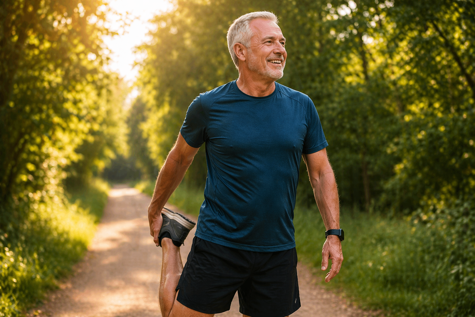 Man stretching outdoors feeling relaxed and pain-free